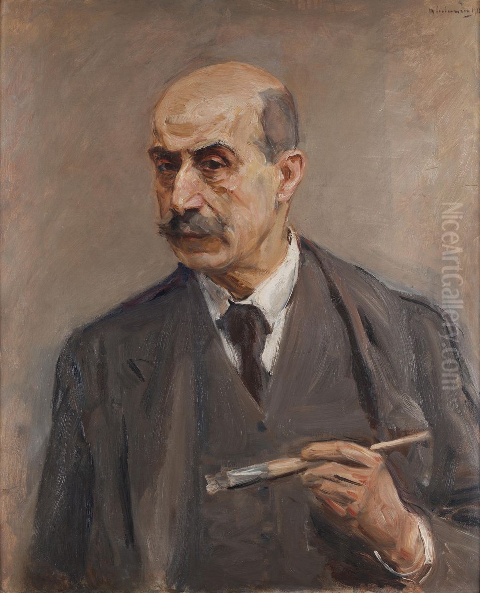 Self-portrait with Paintbrush Oil Painting by Max Liebermann