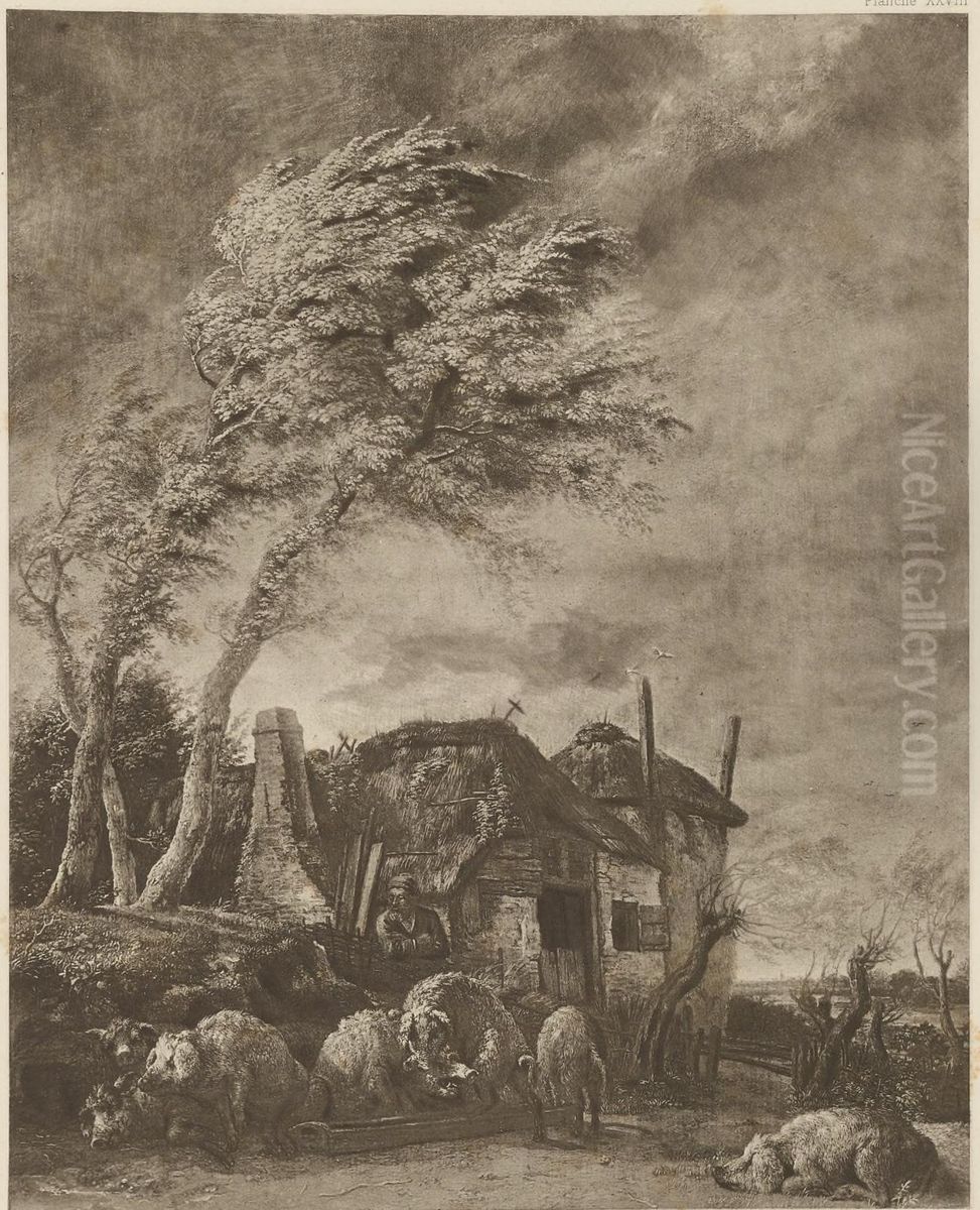 Pigs Being Fed Oil Painting by Paulus Potter