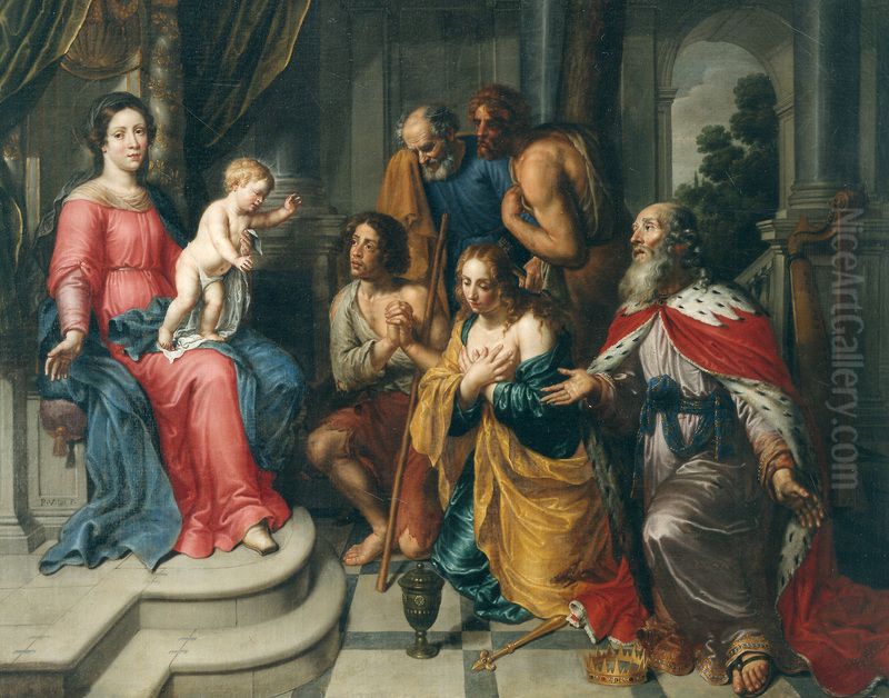Our Lady with Child and penitents Oil Painting by Pieter van Lint