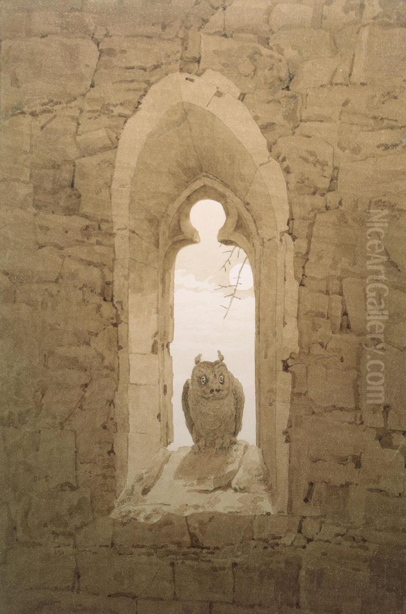 Owl in a Gothic Window Oil Painting by Caspar David Friedrich