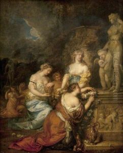 Nymphs adorning a statue of Venus