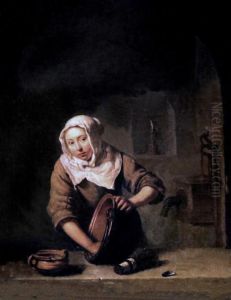 Young Woman Scouring a Copper Pot