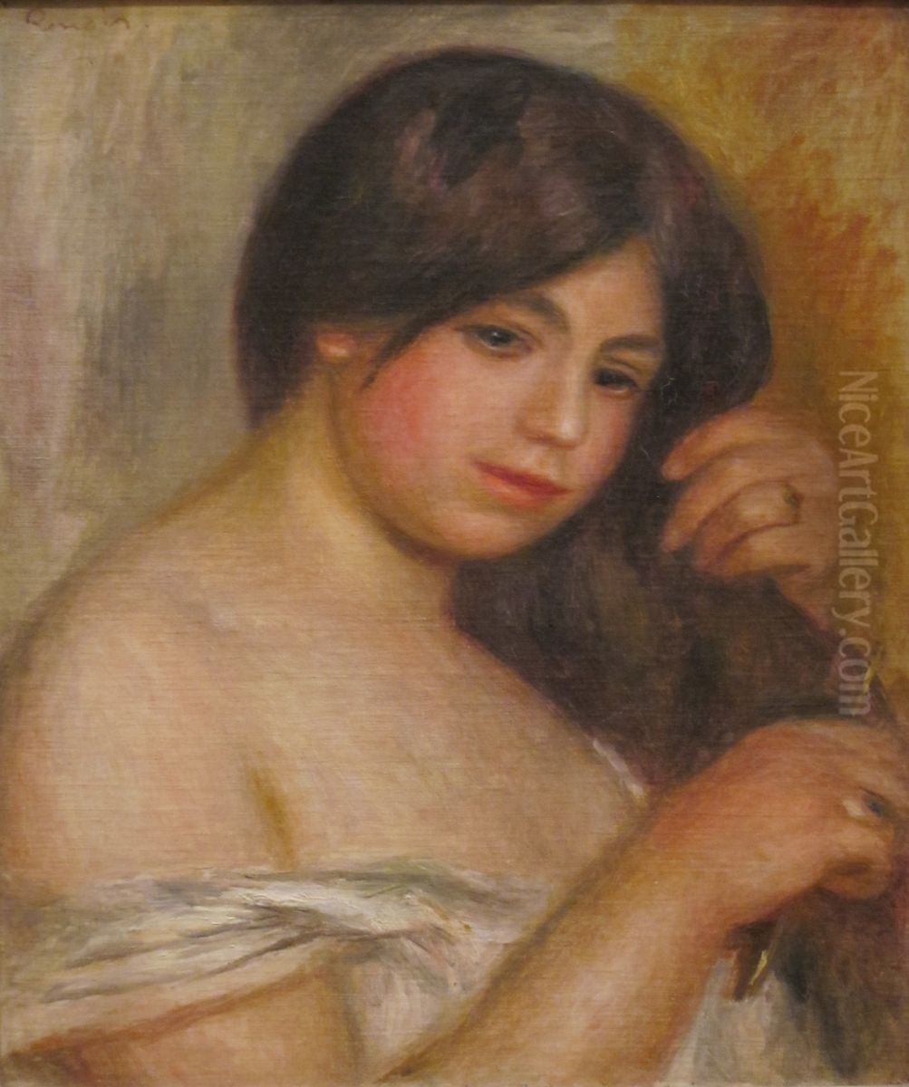 Woman Combing her Hair Oil Painting by Pierre Auguste Renoir