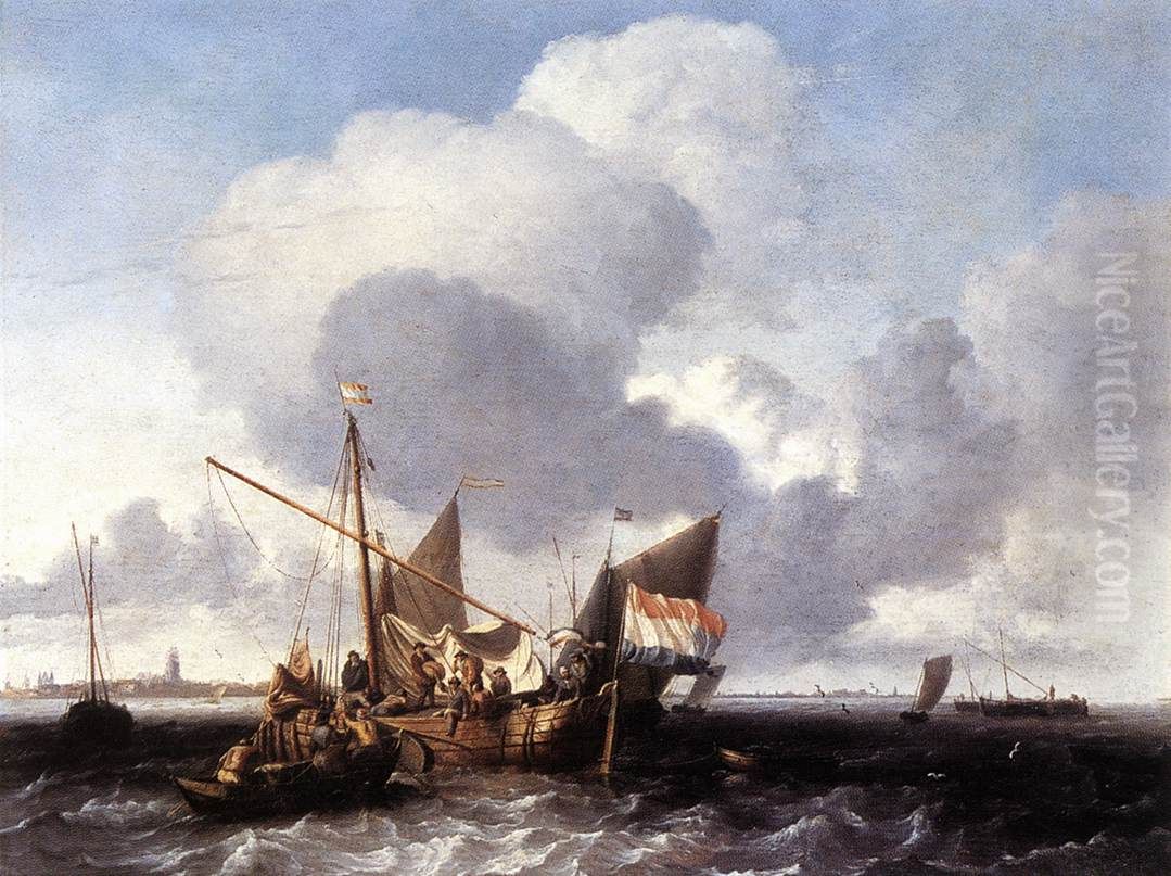 Ships on the Zuiderzee before the Fort of Naarden Oil Painting by Ludolf Bakhuizen