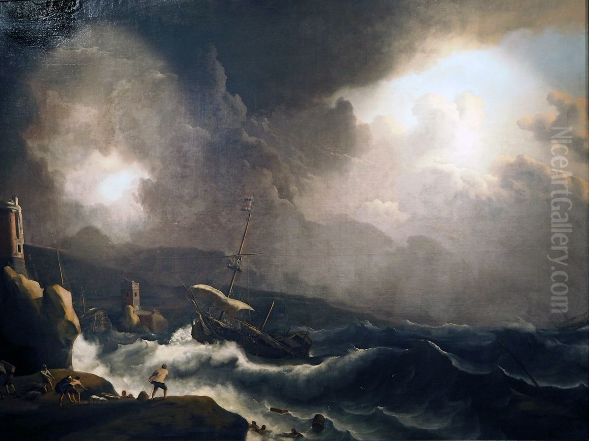 ships in Storm Oil Painting by Ludolf Bakhuizen