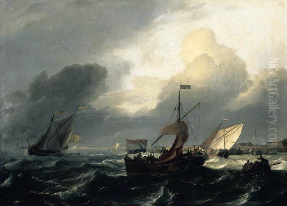 Small Dutch Vessels Oil Painting by Ludolf Bakhuizen