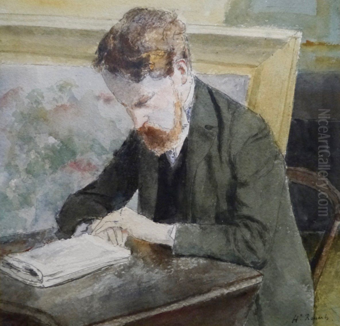 Louis Rouart lisant Oil Painting by Henri Rouart