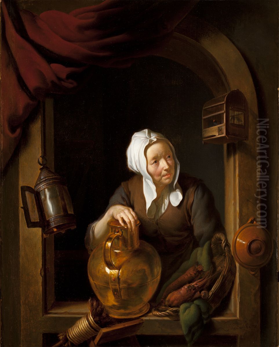 Vrouw achter een toog Oil Painting by Louis de Moni