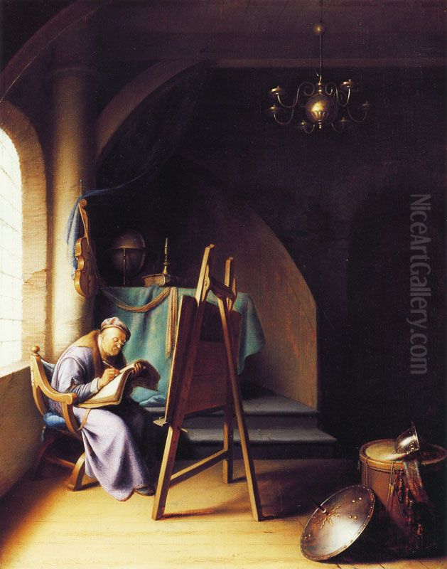 Man writing by an easel Oil Painting by Gerrit Dou