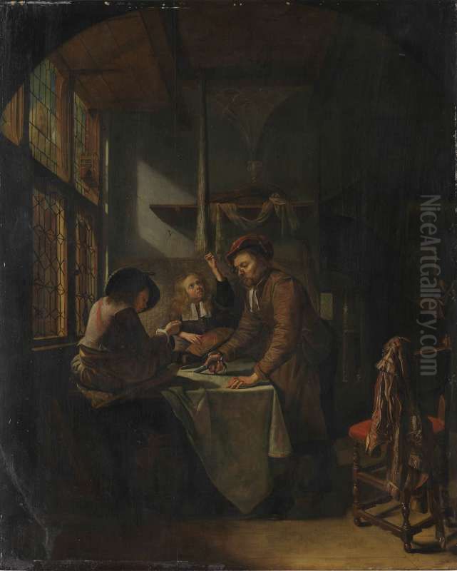 Tailor's Workshop Oil Painting by Pieter Cornelisz van Slingelandt