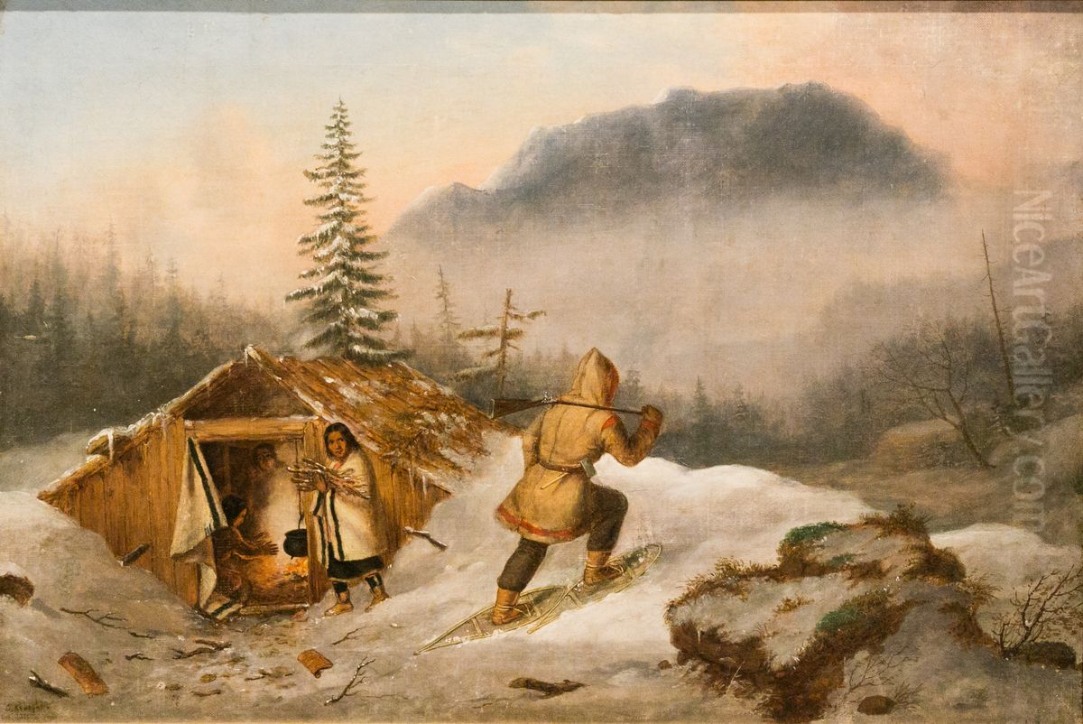 Indian Hunter and His Family Oil Painting by Cornelius David Krieghoff