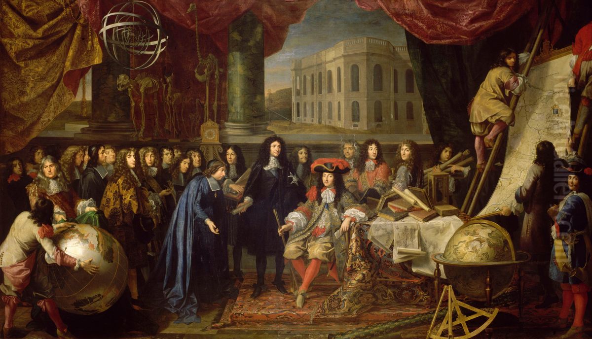 Establishment of the French Academy of Sciences and of Paris Observatory Oil Painting by Charles Le Brun