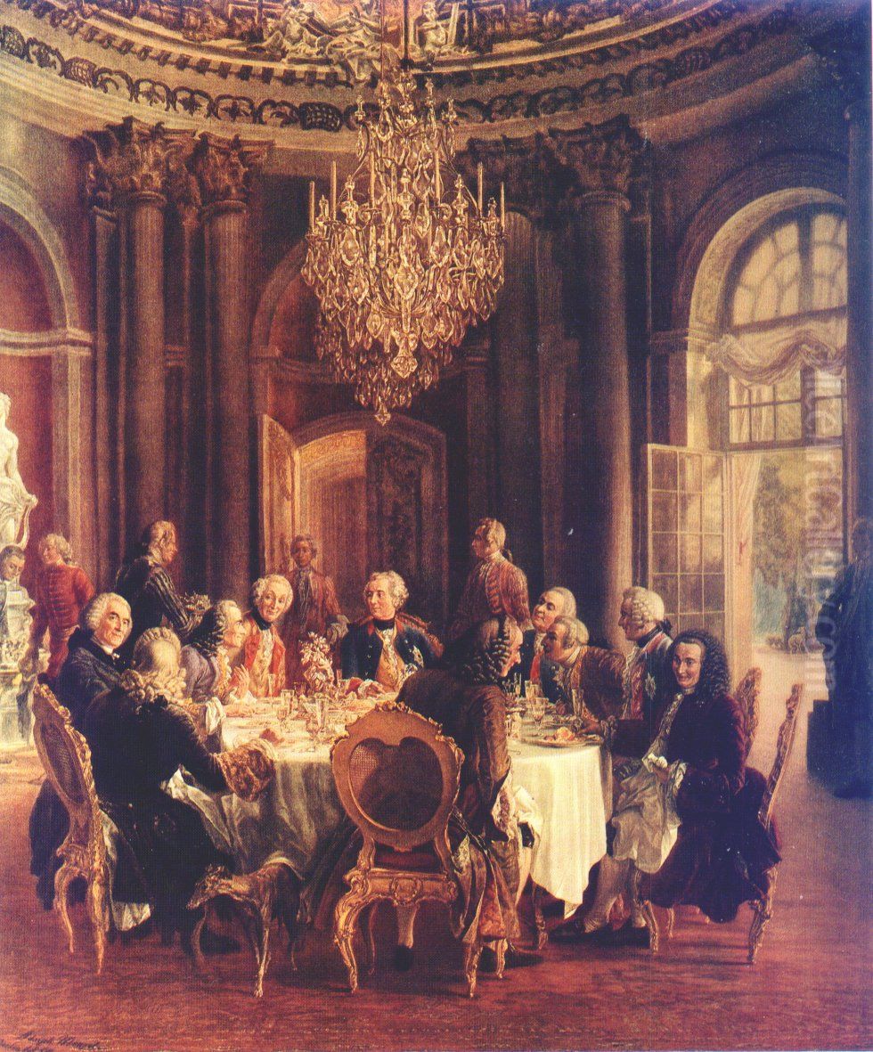 King Frederick II's Roundtable at Sanssouci Oil Painting by Adolph von Menzel