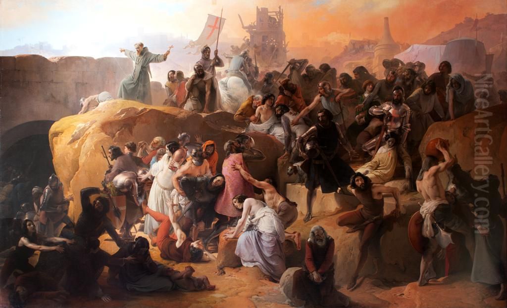 La sed sufrida por los primeros cruzados en Jerusalen Oil Painting by Francesco Hayez