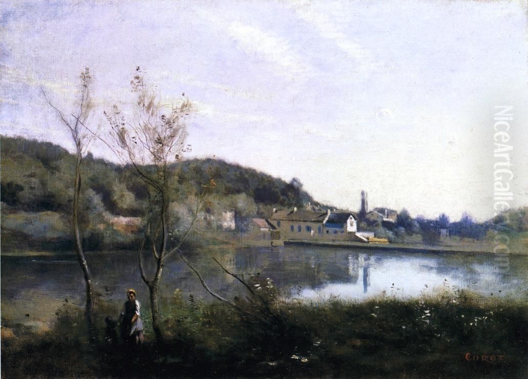 Ville-d'Avray, le grand etang et ses villas Oil Painting by Jean-Baptiste Camille Corot