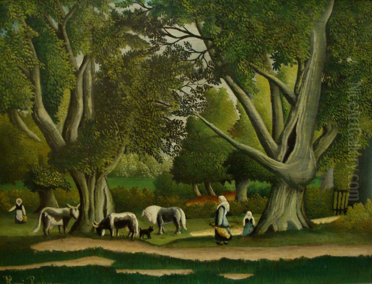 Landscape with Milkmaids Oil Painting by Henri Julien Rousseau