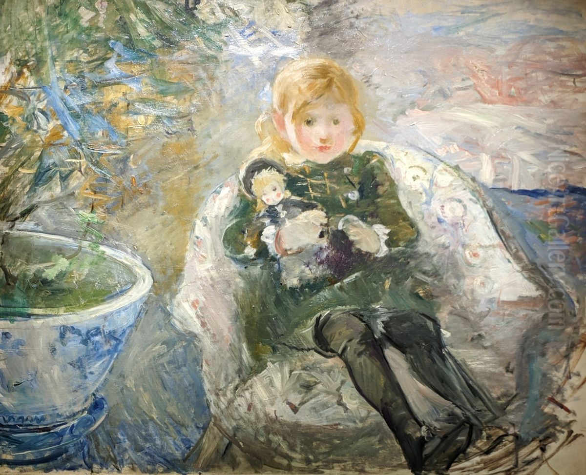 Young girl with a doll Oil Painting by Berthe Morisot