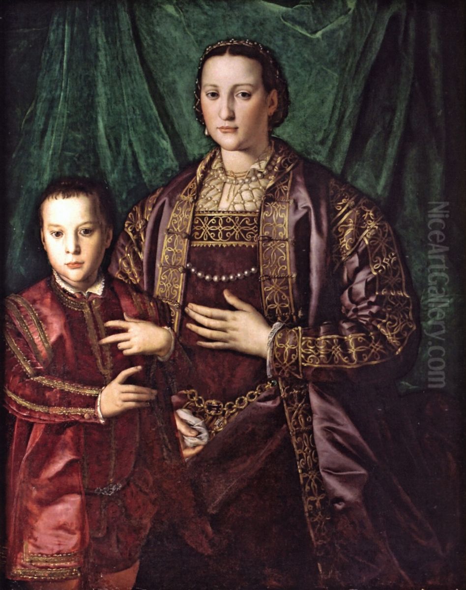 Eleonora di Toledo with her son Francesco Oil Painting by Bronzinoand workshop