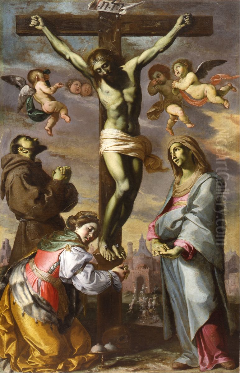 Crucifix with the Virgin and Saints Francis and Agatha Oil Painting by Bernardino Mei