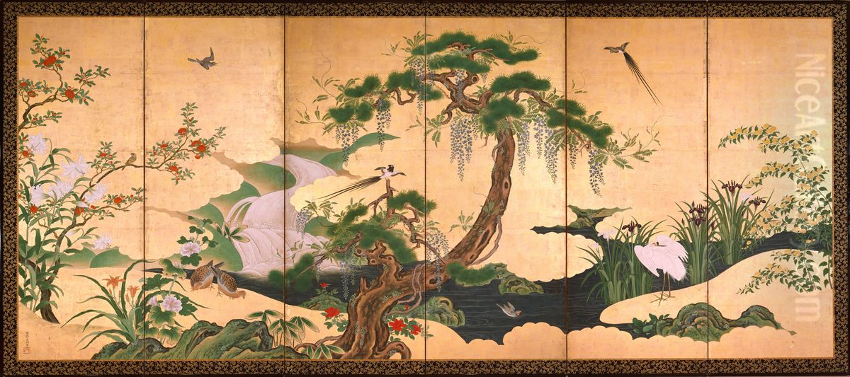 Birds and Flowers of Spring and Summer Oil Painting by unknown