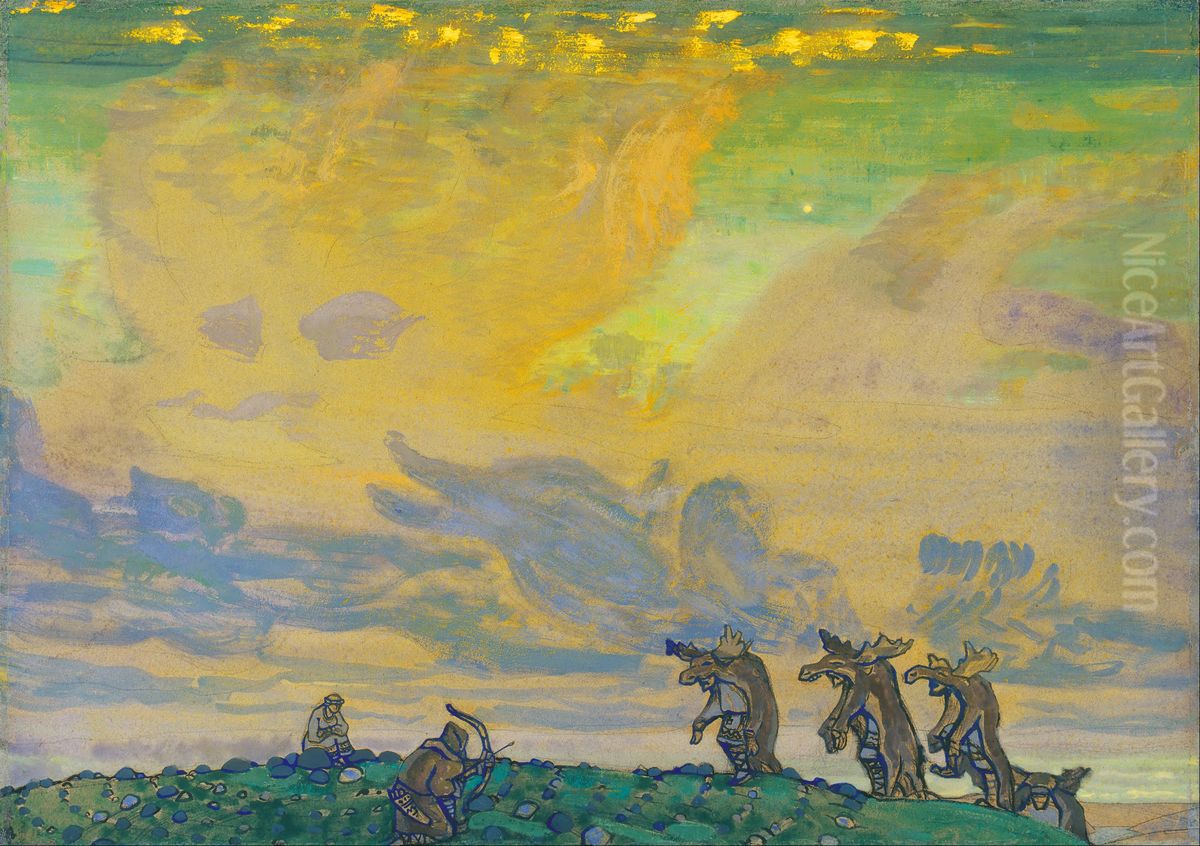 The Great Sacrifice. Setting for I.F.Stravinsky's Ballet <<Sacred Spring>> Oil Painting by unknown