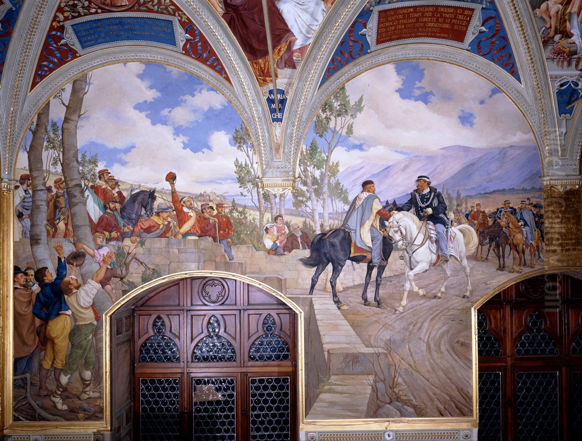 Victor Emanuel II Meeting Giuseppe Garibaldi at Teano Oil Painting by unknown