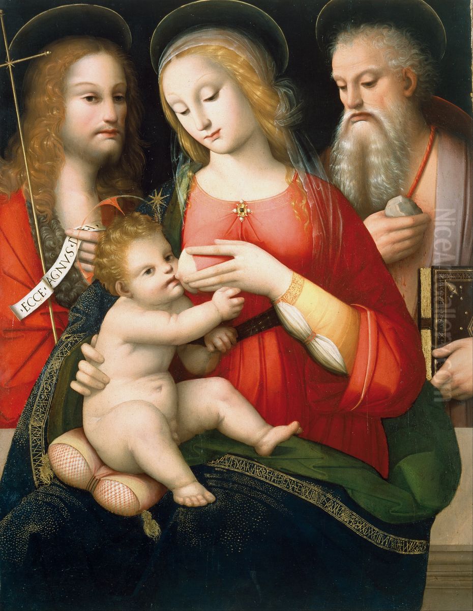 Madonna with Child and Saints John the Baptist and Girolamo Oil Painting by Andrea del Brescianino