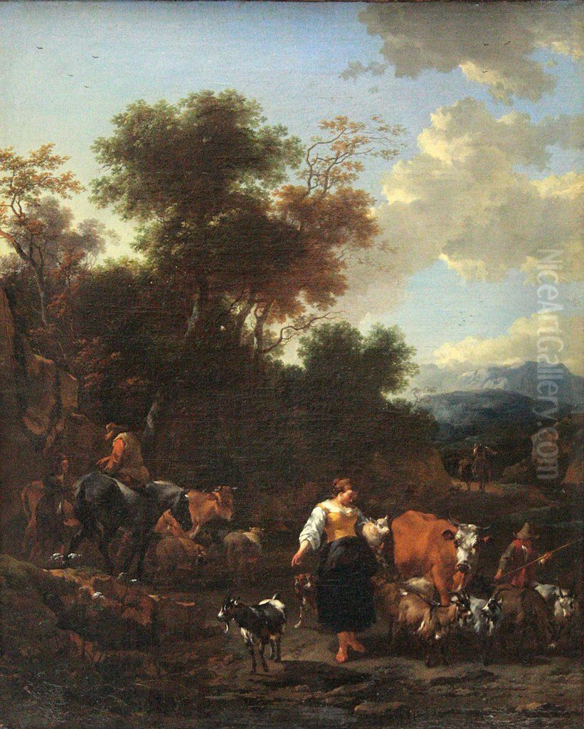 View of a Mountainous Country Oil Painting by Nicolaes Pieterszoon Berchem