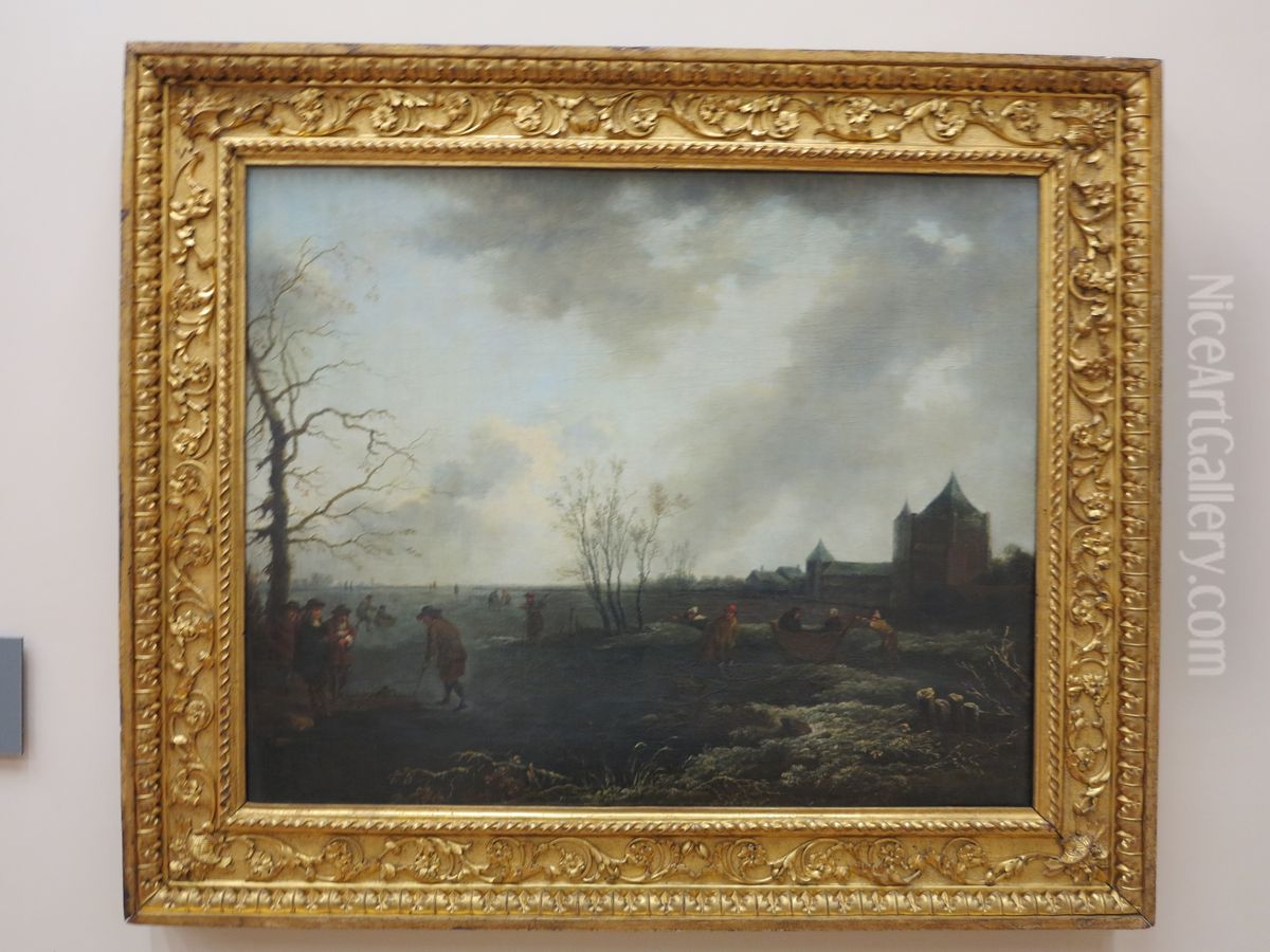 Winter Landscape with ice-skating Oil Painting by Adriaen Van De Velde