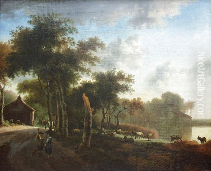 Landscape with shepherds Oil Painting by Jan Hackaert