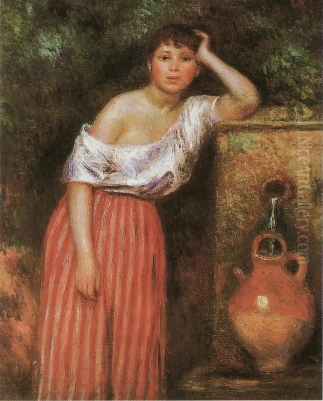 Girl beside a Fountain Oil Painting by Pierre Auguste Renoir