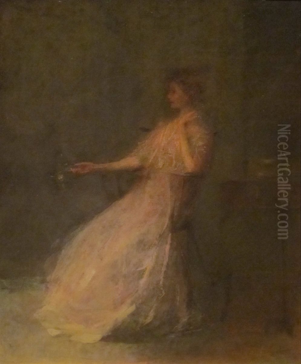 Lady with a Rose Oil Painting by Thomas Dewing