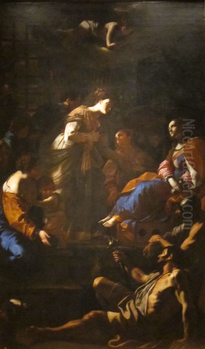 Empress Faustina Visiting St. Catherine in Prison Oil Painting by Mattia Preti