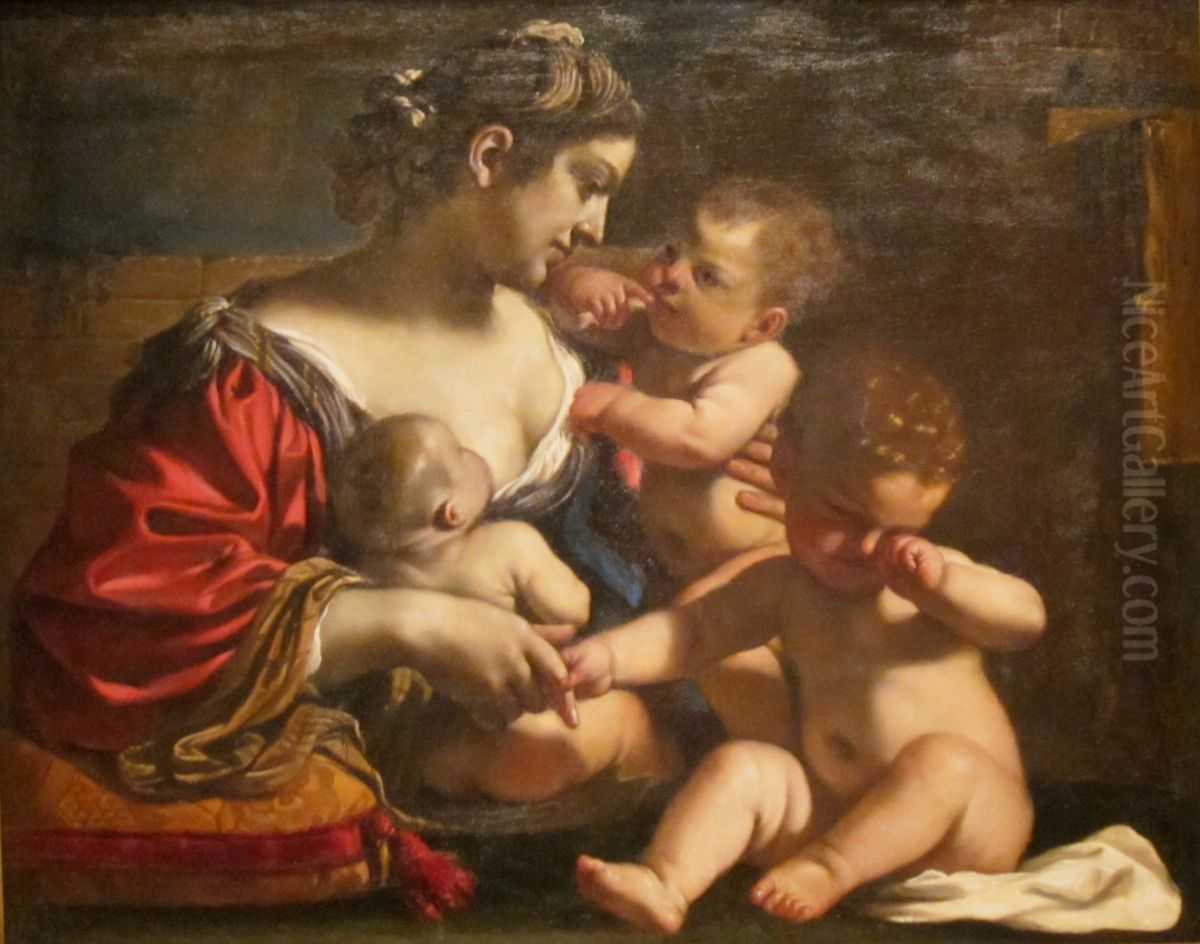 Christian Charity Oil Painting by Giovanni Francesco Barbieri