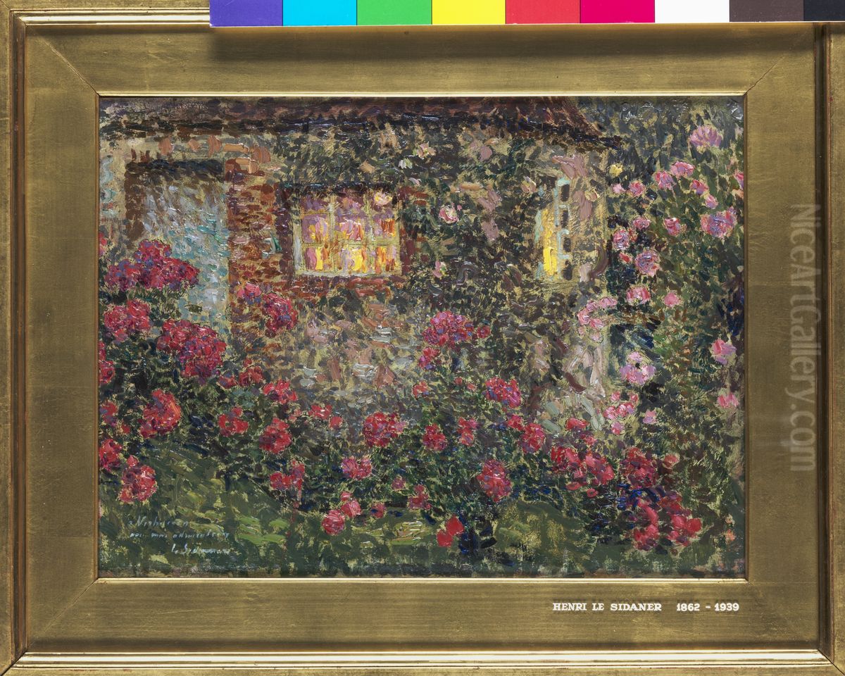 Buitenhuis tussen rozen Oil Painting by Henri Le Sidaner