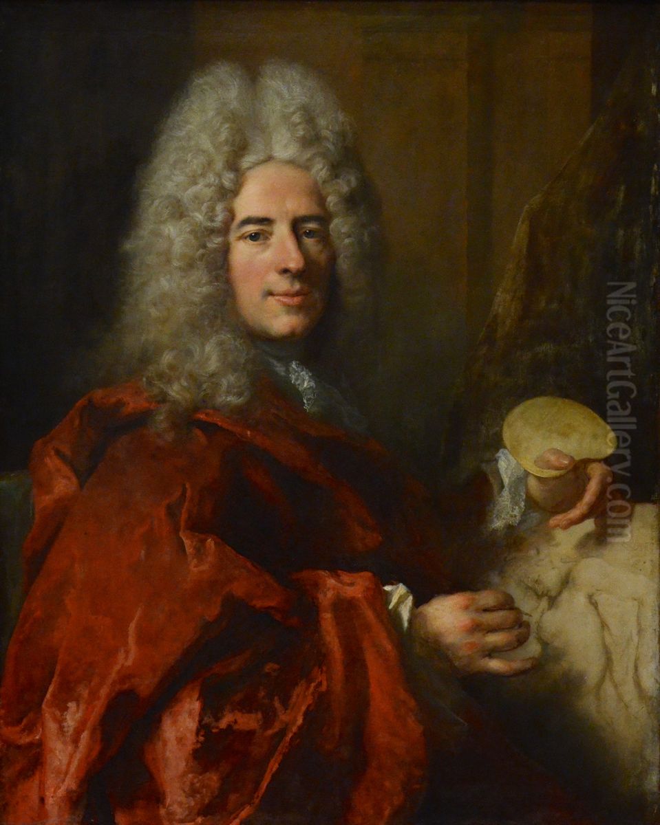 Portrait of Jacques-Antoine Arlaud copying the Leda of Michelangelo Oil Painting by Nicolas de Largilliere