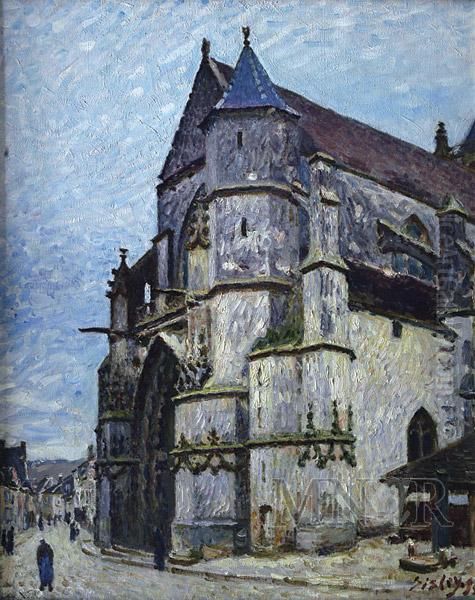 Church in Moret in winter Oil Painting by Alfred Sisley