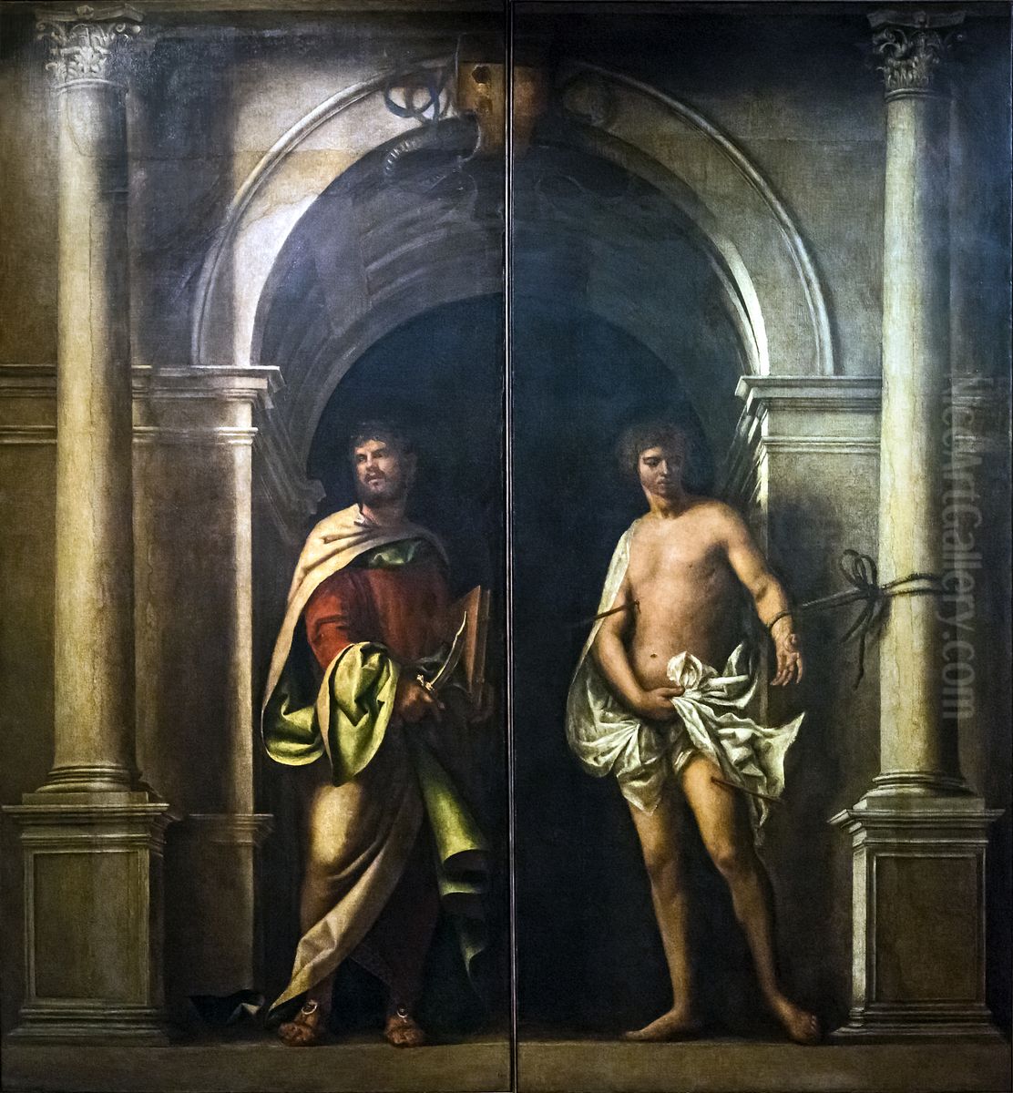 Saint BartholomewandSaint SebastianFrancais:saint BarthelemyetSaint SebastienItaliano:San Bartolomeoesan Sebastiano Oil Painting by Sebastiano Del Piombo