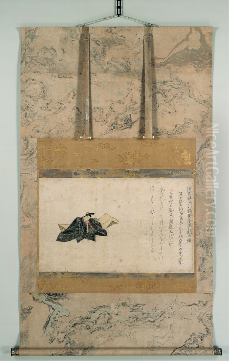 Important Cultural Property  Portrait of Minamoto no Shitago from the Satake version of the Thirty-six Master Poets Oil Painting by Fujiwara Nobuzane