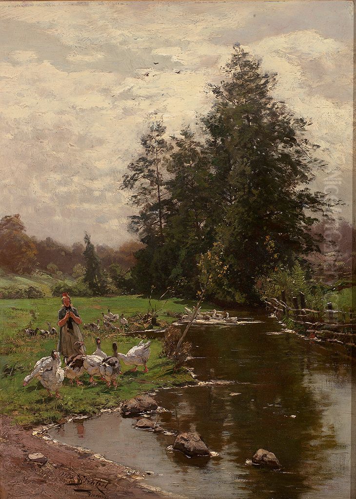 Am Bach Oil Painting by Otto Strutzel