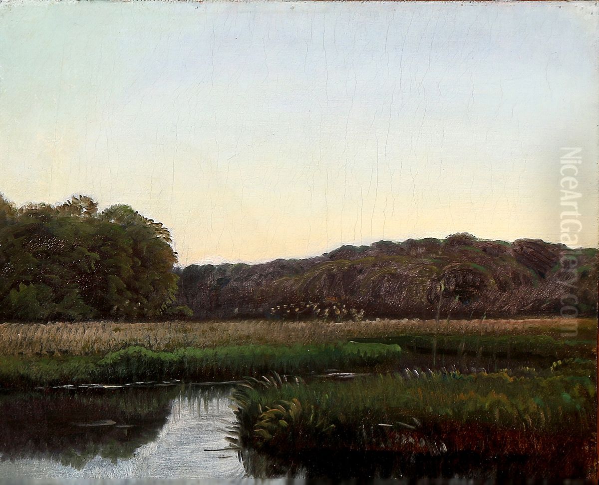 Evening view over the moors at Ordrup. Oil Painting by P. C. Skovgaard