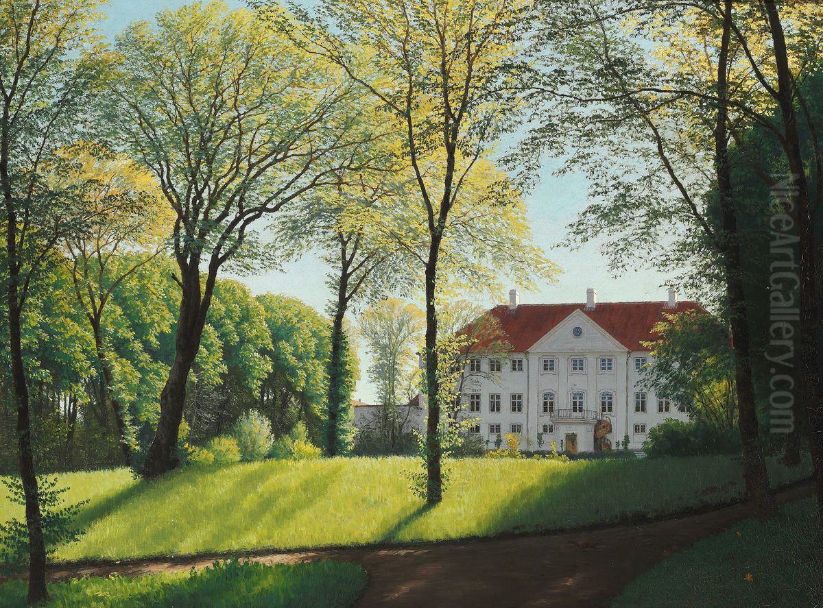 Summer day in the park a Danish manor Oil Painting by unknown