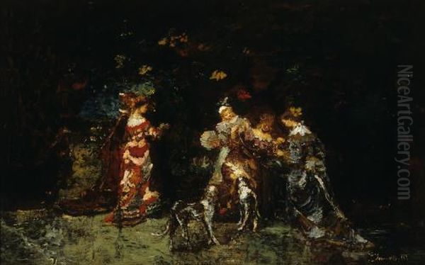 Park Scene Oil Painting by Adolphe Joseph Thomas Monticelli