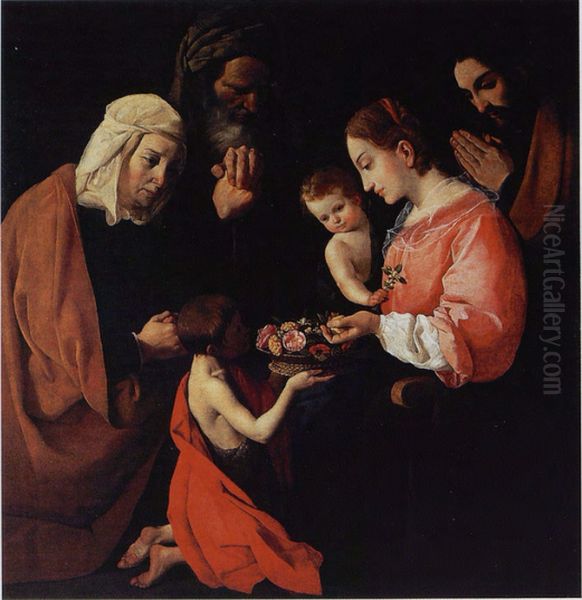 The Holy Family with Saints Anne and Joachim and John the Baptist Oil Painting by Francisco De Zurbaran