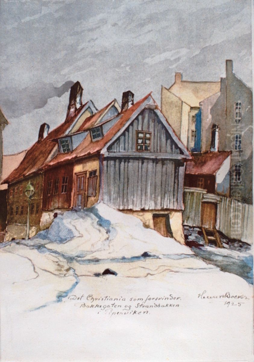 Det Christiania som forsvinder. / Bakkegaten og Strandbakken / i Piperviken Oil Painting by Henrik Backer