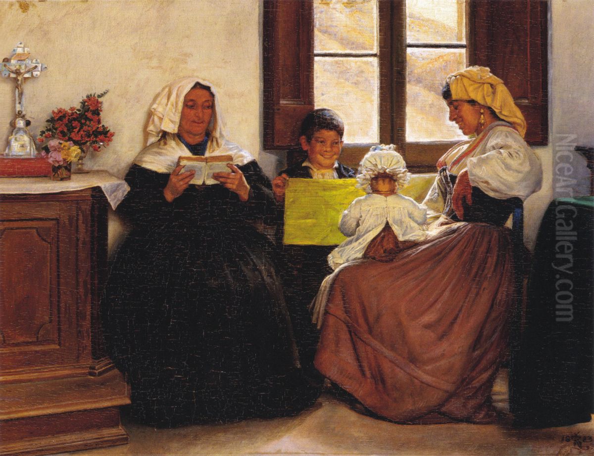 Italiensk Familiescene. Oil Painting by Kristian Zahrtmann