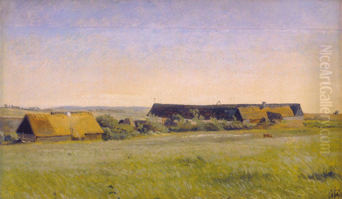 Farms in Vejby Oil Painting by Johan Lundbye