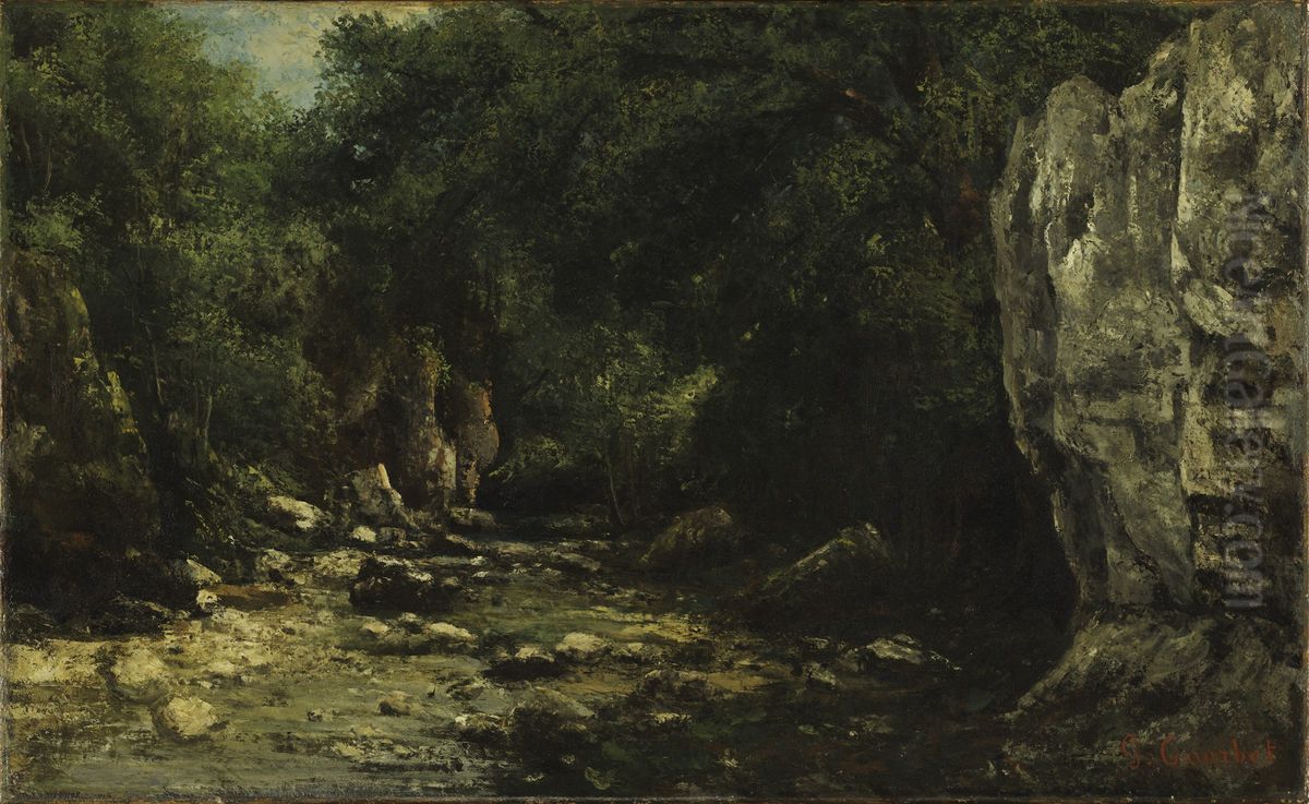 A Brook at Le puits noir, near Ornans Oil Painting by Gustave Courbet