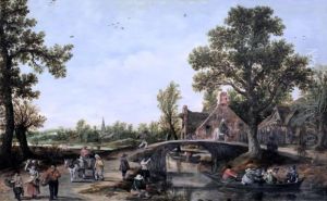 Landscape with a canal in a village