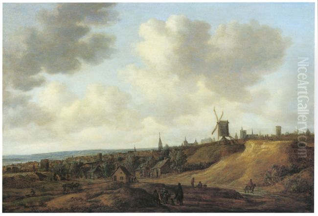 Peasants on a road before a city Oil Painting by Jan van Goyen